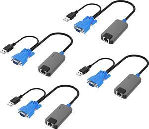 MT-VIKI 4 Pack USB VGA to RJ45 Dongle, Work for MT-VIKI CAT6 KVM Switch (1708MS-IP) Extend Distances up to 230ft/70m from KVM Console to Servers