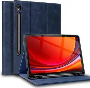 NANRUIL for Samsung Galaxy Tab S9/S9 FE 11 inch Case with S Pen Holder 2023 Model(SM-X710/X716B/X718U/X510/X516B/X518U) Genuine Leather Cover Protective Shell,Auto Wake/Sleep.Blue