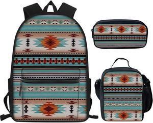 SEANATIVE Lightweight Laptop Backpack Set with Aztec Tribal School Bookbag Lunch Bag Pencil Case