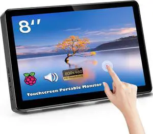 Ulrhzar 8 Inch Touchscreen Monitor Portable Screen Small Monitor Dual LCD Display 800x480 Compatible with Raspberry Pi PC Jetson Nano Game Consoles Mini Monitor Built-in Speakers