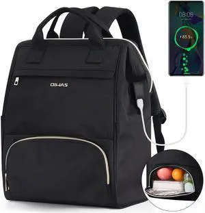 OIWAS Lunch Backpack for Women and Men, 15.6 inch Laptop Backpack with Insulated Compartment, Work Backpack with USB Port, Lunch Bag Suitable for Travel Work Picnics Hiking, Black