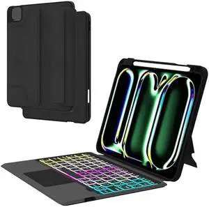 for iPad Pro 11 inch (M4) 2024 Detachable Keyboard Case : 3 Zone 7 Colors Backlit Magnetic Keyboard with Trackpad - Wireless Keyboard Folio Book Cover with Pencil Holder for 2024 iPad Pro 11" M4