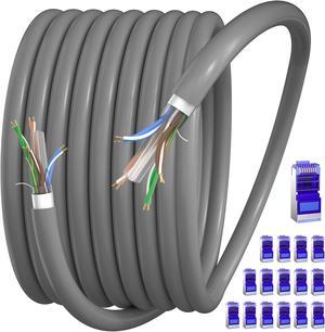 Ethernet Cable 250ft, Cat 6 Cable Outdoor &Indoor FTP Shielded Ethernet Cable, 23AWG Bulk Network Cable, Direct Burial Grounded UV Resistant/Waterproof Ethernet Cable, 16 RJ45 Connectors, for Router