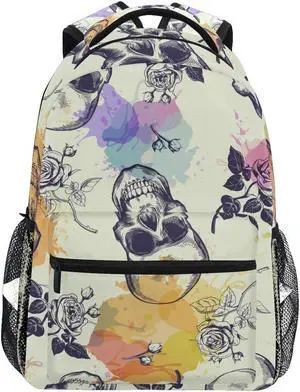 Skull Rose School Backpack for Boys Girls Skulls and Rose Bookbag Elementary School Casual Travel Bag Computer Laptop Daypack