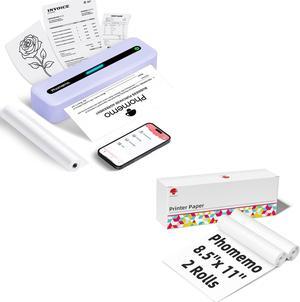 Phomemo M832 Portable Thermal Printer Purple & 2 Rolls Thermal Printer Paper 8.5 x 11 Inch US Letter