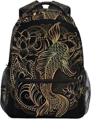 Asian Spiritual Gold Koi School Backpack Bookbag for Boys Girls Teens Casual Travel Bag Computer Laptop Daypack
