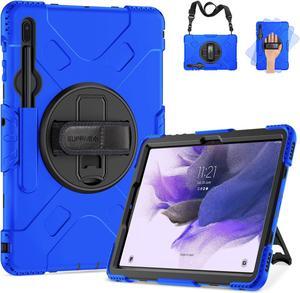 SUPFIVES Case for Samsung Galaxy Tab S7 FE 12.4 Inch 2021 : [Upgraded Military Grade] Full-Body Rugged Protective Soft Silicone Cover - Kick Stand- Handle/Shoulder Strap- S Pen Holder- Blue