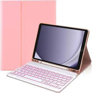 Keyboard Case for Samsung Galaxy Tab A9 Plus 11 inch (SM-X210/X216/X218) 2023,7 Color Backlite 5G A9+ Keyboard Magnetic Case with S Pen Holder(Pink)