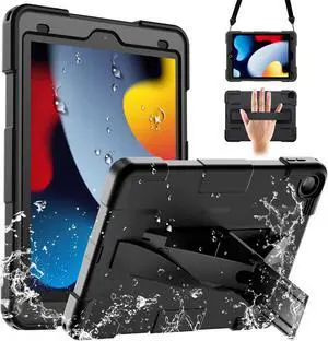 SUPFINE for Waterproof iPad 9th Generation Case, [Built-in Screen Protector] [IP68 Waterproof] [Military Drop Proof] Heavy Duty Shockproof Protective Cover for 10.2 inch iPad 9th/ 8th/ 7th Gen, Black