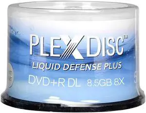 PlexDisc Water Resistant Glossy White Inkjet Printable DVD+R DL 8X 8.7GB, 50 Disc Spindle (Model: 608-C04)