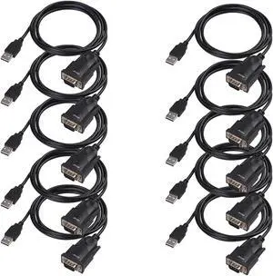 Anbear USB to RS232 DB9 Cable (5 FT), USB 2.0 to Serial Cable Male A Converter Adapter with PL2303 Chipset for Windows 10, 8.1, 8, 7, Vista, XP, 2000, Linux and Mac OS X 10.6 (Black, 10 Pcak)