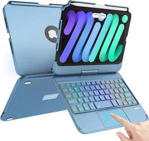 TaIYanG Keyboard Case for iPad mini 7 A17 Pro 2024 & Mini 6,7 Color Backlit Trackpad Keyboard Case for iPad mini 6th Generation 2021 8.3-inch,360° Rotatable Slim Cover for iPad mini 7th Gen,Ocean Blue