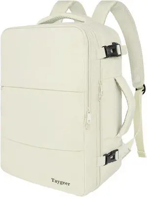 Taygeer Large Travel Backpack, 17 inch Laptop Backpack for Women, Airline Approved Personal Item Mochila, 40l Lightweight Luggage Carryon Work Bag for friend and Ladies Business Travel Hiking, Beige