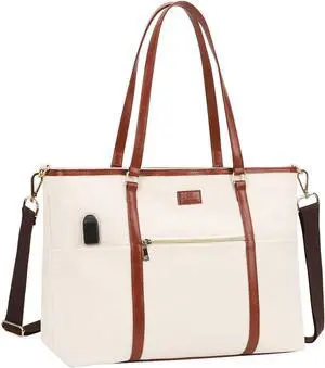 Laptop Tote Bag for Women 17 Inch Canvas Teacher Work Tote Bag with USB Charging Port Large Computer Bag Handbag Satchel Shoulder with Shoulder Straps