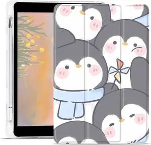 JOYLAND Cute Cartoon Penguin Pad Case for 10.2 Inch iPad 9th/7th/8th Generation with Pencil Holder, Foldable iPad 2021/2020/2019 Case Trendy Leather Protective Cover, Auto Wake/Sleep