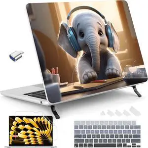 Tuiklol Case for MacBook Air 15 inch 2025 2024 2023 Model A3241 M4 / M3 A3114 / M2 A2941, Bracket Hard Shell Case with Keyboard Cover for MacBook Air 15.3 Cover, Elephant