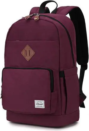 RAVUO School Backpack for Women, Water Resistant Classic Basic 15.6 inch Laptop Backpack Rucksack Travel Daypack Bookbag Burgundy