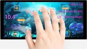 10.4inch QLED Touch Screen 1600x720 Pixels Capacitive Touch LCD Monitor Quantum Dot Display High Brightness HDMI Interface, Compatible with Raspberry Pi 5/4B/3B+/3B/Pi Zero W/Zero 2W/Jetson Nano/PC