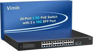 24 Port 2.5G PoE Switch with 2x10G SFP, 24x 2.5G Base-T PoE Ports+10G SFP, 26 Port PoE Switch Unmanaged 160Gbps Ethernet Switching Capacity, Support IEEE802.3af/at, VLAN, Metal Housing, Fanless