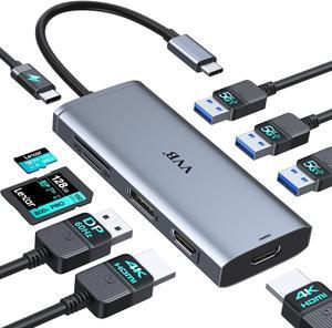Docking Station VVB USB C Adapter,9 in 1 Triple Display USB C Hub Multiport Adapter Dongle with 2 HDMI 4K+DisplayPort+3 USB+100W PD+SD/TF Card Reader for Dell/HP/Lenovo Laptop Type C Laptops