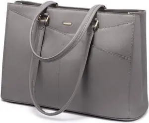 LOVEVOOK Laptop Tote Bag for Women 15.6 Inch Waterproof Leather Computer Bags Women Business Office Work Bag Briefcase Grey