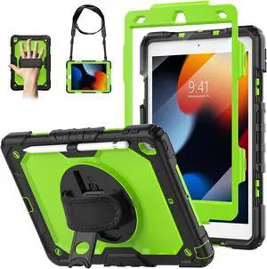 WEGLS Case for iPad 9th/ 8th/ 7th Generation 10.2'' with Screen Protector Pencil Holder, 360 Rotating Hand Strap & Stand, Protective Case for iPad 10.2 inch 2021/2020/2019 (Green/Black)