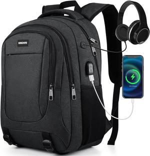WINDARS Backpack for Men and Women, School Backpacks for Teens Boys, 17.3 Inch Large College Bookbag Durable Computer Laptop Bag with USB Charger Port for Business Work Travel, Black
