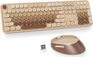 Owpkeenthy Brown Keyboard and Mouse Wireless, Cute Colorful Typewriter Keyboard Full-Sized with Number Pad Round Keycaps for Desktop, Laptop and Computer(Gradient Brown)