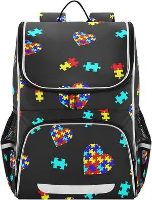 XUWU Autism Awareness Colorful Puzzle Backpack with Reflective Strip for Kids Boys Girls Elementary School Bag Removable Chest Strap