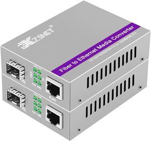 XZSNET A Pair of Gigabit SFP to RJ45 Converter, Fiber to Ethernet Media Converter with SFP Slot (Without Module), Plug & Play, 10/100/1000 Base-T Compatible, Auto-Negotiation & Jumbo Frame Support