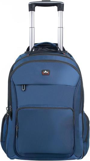WIRABO Rolling Backpack for Adults, 15.6 inch Laptop Wheeled Backpack, Travel Backpack with Wheels, Carry on Luggage Business Trolley Suitcase Computer Bag Men Women Blue