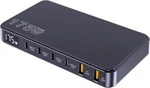 Tobetravel 175W USB C Charger, LCD Display Compact 6-Ports GaN Charger, PD 100W PPS 45W QC60W Fast Charging Station for MacBook Laptop, iPhone 15 14, Galaxy S23 Ultra, iPad and More
