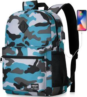 YAMTION School Backpack,17.3 Inch Bookbag Men and Teen Boy School bag with USB Charging Port for High School College