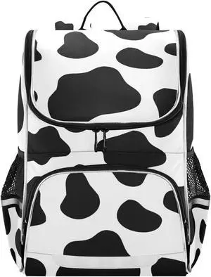 XUWU Cow Print Backpack with Reflective Strip for Kids Boys Girls Elementary School Bag Removable Chest Strap