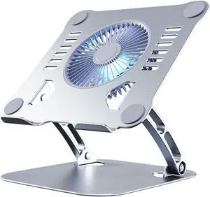 YOVDA Laptop Cooler Cooling Pad Stand - Slim Ergonimic Laptop Stand for Desk, 3 Speed Cooling Fan Adjustable Height Laptop Cooling Stand for MacBook 11-15.6 Inch (Silver), YT628-2