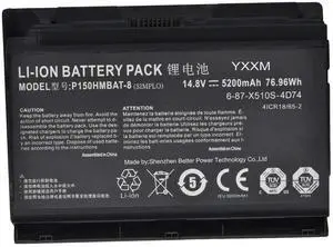 YXXM P150HMBAT-8 X510S Battery for Clevo 6-87-X510S-4D72 6-87-X510S-4D73 6-87-X510S-4D74 6-87-x510s-4j72 Sager Np8150 Np8130 P150hm P151hm