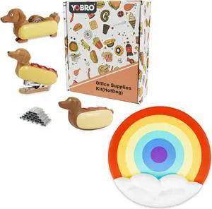 YOBRO Hotdog Office Supply Kit & Rainbow Mouse Pad with Wrist Rest