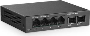 YuLinca 6 Port 2.5G Unmanaged Switch, 4 x 2.5GBASE-T Ports with 2 x 10G SFP+, Metal Mini Case, 60Gbps Switching Capacity, Fanless Plug & Play 2.5Gb Network Switch