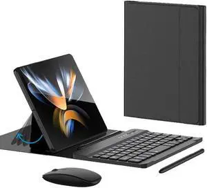 voppton for Samsung Galaxy Z Fold 7 6 5 Keyboard and Mouse, Portable Mini 7.9 inch Bluetooth Keyboard with Leather Stand Case and Pen, 4 in 1 Travel Set for Z Fold7 6 Accessories,Black