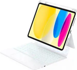 ZENLU Keyboard Case Compatible with 10th Generation, Detachable Rugged Protective Case with 7-Color Backlit Keyboard, Multi-Touch Trackpad, Pencil Holder, Vertical Kickstand (White)