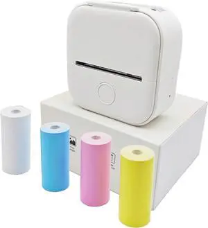 Zplumestarxx T02 Mini Printer Print Pod Portable Bluetooth Note Buddy Thermal Mini Sticky Note Sticker Inkless Printer with 4 Rolls Paper Compatible with Phone & Tablet White