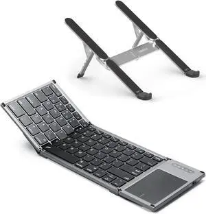 ZenRich Foldable Bluetooth Keyboard, Full Size Wireless Tri-Folding Portable Keyboard with Sensitive Touchpad and Foldable Laptop Stand for Travel