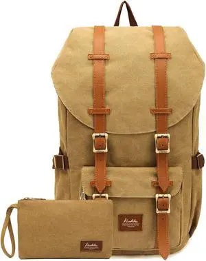 KAUKKO Travel Laptop Backpack, Outdoor Rucksack, Causal backpack Fits 15.6"(Canvas Khaki2pc)
