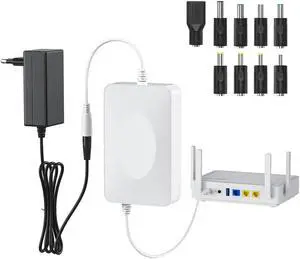 Skazeke Rechargeable 9V 15000mAh DC Output Lithium ion Battery Pack for LED Strip, CCTV Camera and More, DC 9V External Battery Power Bank with 2A Charger, 9PCS DC Port, White (55.5, Watts)