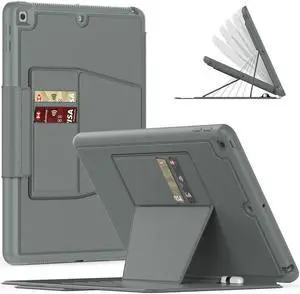 Stweap for iPad 9th/8th/7th Generation Case 10.2'', Thin, Strong Magnetic Stand Cover with Absorbing Multi-Angles Stand, Pen Holder, Card Slot for iPad 10.2 Inch 2021/2020/2019(Gray)