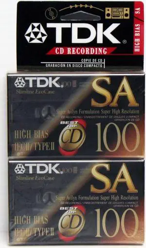 TDK SA100 High Bias IECII/TYPEII 2 pack Cassette Tapes
