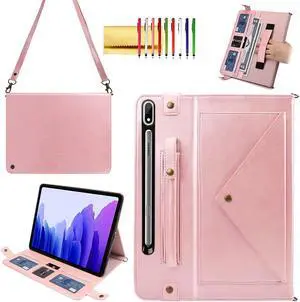 Handbag Case for Samsung Galaxy Tab S10 Ultra/S9 Ultra/S8 Ultra 14.6", Techcircle Folio Stand Crossbody Wallet Case with S Pen Holder+Card Slots Thin Pocket+Hand Strap+Shoulder Strap, Rose Gold