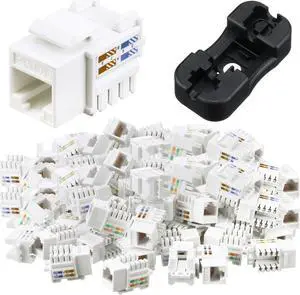 Tellegloww 75 Pack Cat6 Cable Rj45 Compatible with Keystone Jack Utp Modular Ethernet Jack Insert 90-Degree, and 1 Pcs Punch-Down Stand Punch Down Jack Adapter for Secure Connection