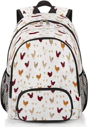 TropicalLife Farmhouse Rooster Chicken Bookbag 18 Inch School Backpack Teens Girls Boys Schoolbag Shoulder Computer Hiking Gym Travel Casual Travel Daypack