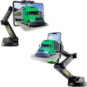 Semi Truck Tablet Mount + Green Semi Truck Phone Mount, Heavy Duty Tablet & iPad Mount, Cell Phone Holder for Dashboard Windshield, Stable Suction Cup (1 Tablet Mount + 1 Phone Mount)